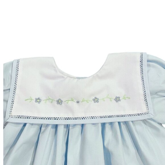 NEW Lulu Bebe 12m Blue Embroidered Collar Dress - Picture 2 of 6